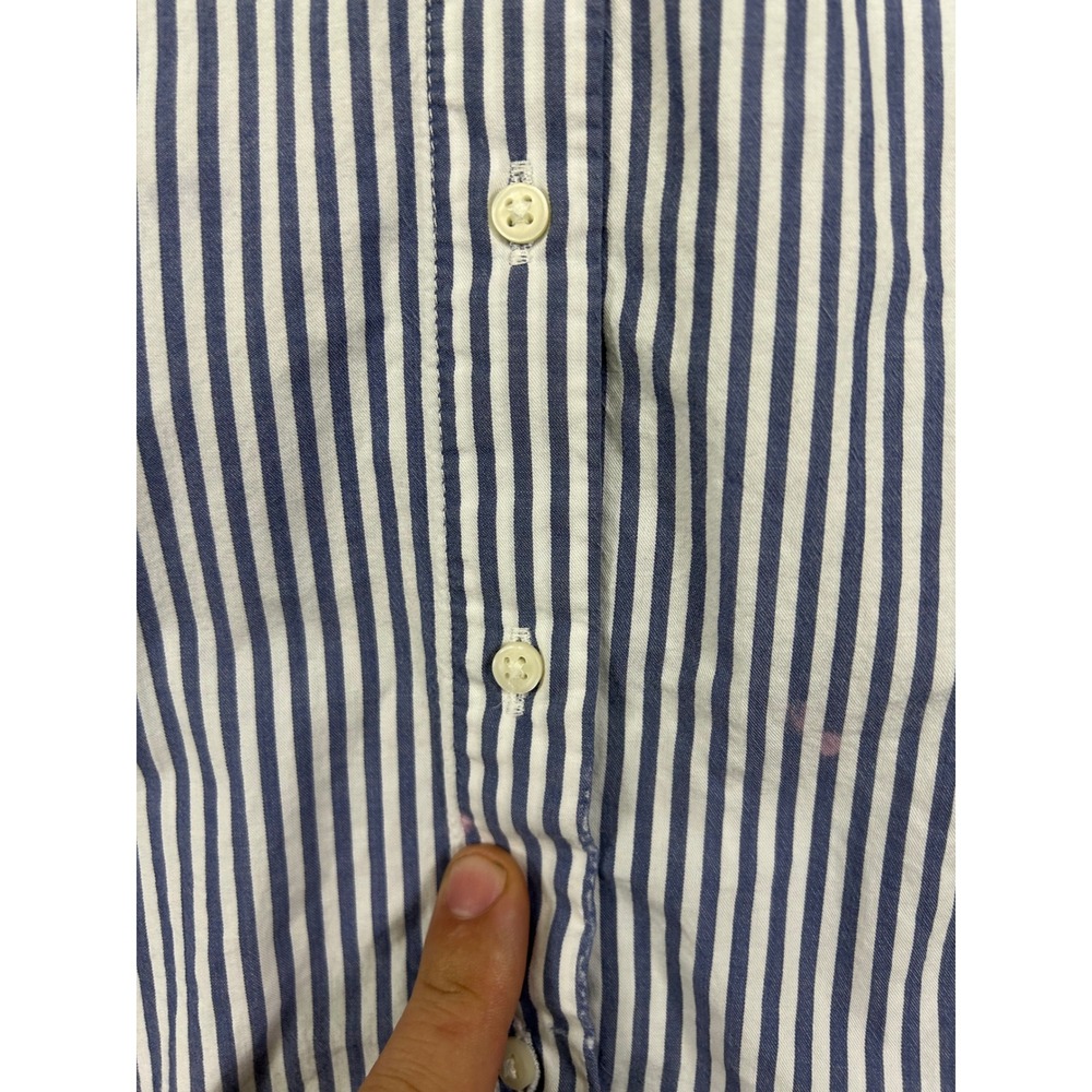Coastal Preppy Old Navy Women S Blue White Striped Boyfriend Button Down Shirt - Picture 4 of 13